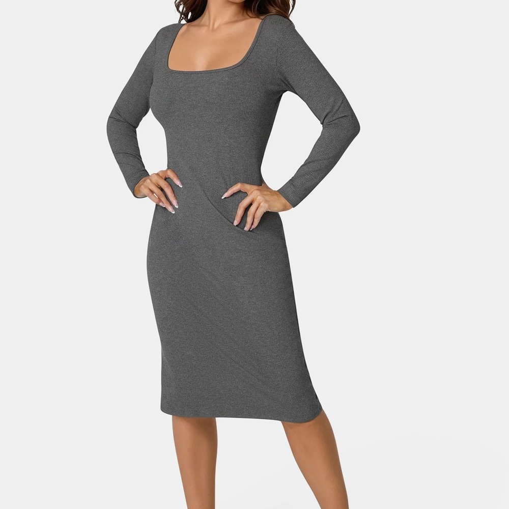 🔥 bebe Long Sleeve Square Neck Rib Midi Dress – Size S, NWT 🔥